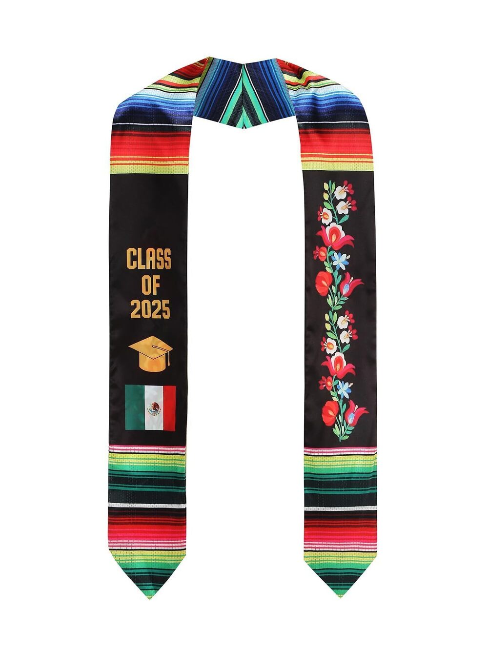 4895 Mexican Graduation Sash Vibrant Print Mexican Flag Stole for Grads